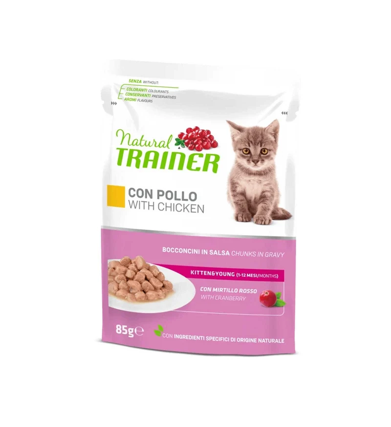 TRAINER GATTO NATURAL KITTEN & YOUNG POLLO FRESCO BOCCONCINI IN SALSA DA 85 GR IN BUSTA