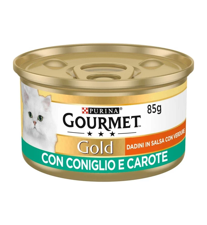 PURINA GOURMET GOLD GATTO DADINI AL CONIGLIO E CAROTE DA 85 GR IN LATTINA