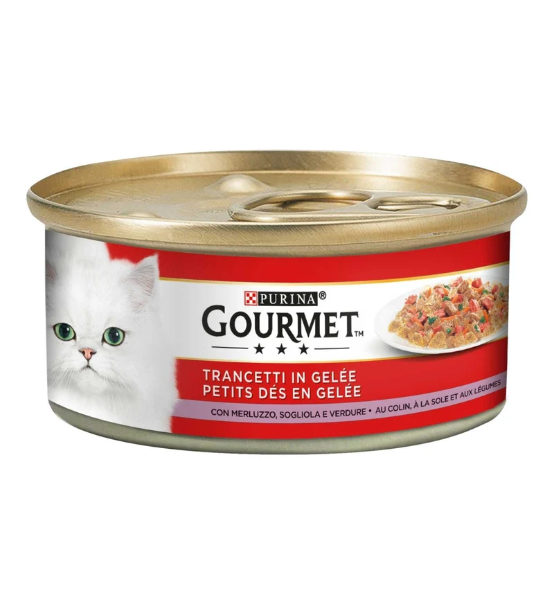 PURINA GOURMET GATTO AL MERLUZZO SOGLIOLA E VERDURE DA 195 GR IN LATTINA