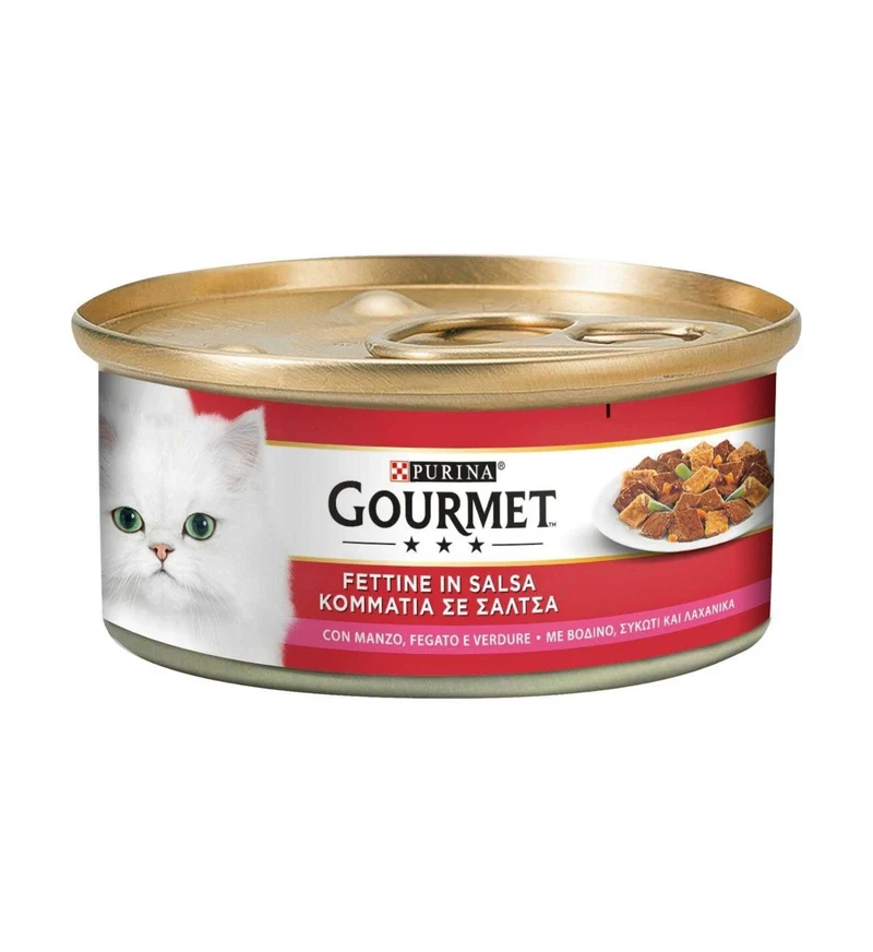 PURINA GOURMET GATTO FETTINE AL MANZO FEGATO E VERDURE DA 195 IN LATTINA