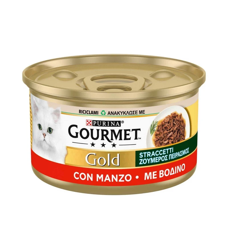 PURINA GOURMET GOLD GATTO STRACCETTI CON MANZO DA 85 GR IN LATTINA