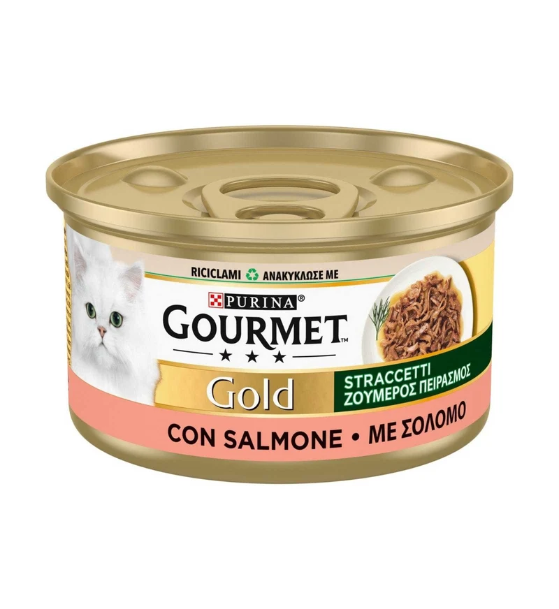 PURINA GOURMET GOLD GATTO STRACCETTI CON SALMONE DA 85 GR IN LATTINA