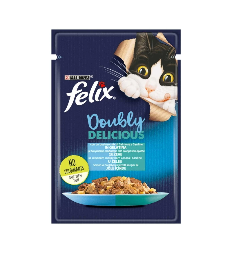 PURINA FELIX GATTO DOUBLY DELICIOUS SARDINE E SALMONE DA 85 GR IN BUSTA
