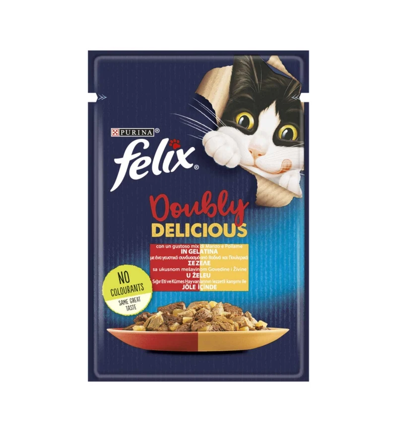 PURINA FELIX GATTO DOUBLY DELICIOUS MANZO E POLLAME DA 85 GR IN BUSTA