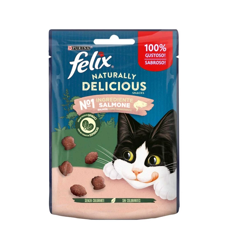 PURINA SNACK GATTO FELIX NATURALLY DELICIOUS AL SALMONE CON SPINACI DA 50 GR