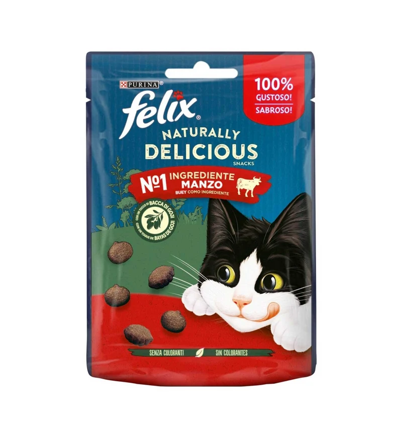 PURINA SNACK GATTO FELIX NATURALLY DELICIOUS AL MANZO CON UN TOCCO DI BACCHE DI GOJI DA 50 GR