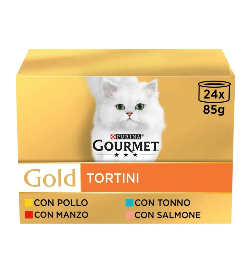PURINA GOURMET GOLD GATTO TORTINI SAVOURY CAKE MULTIPACK 24 LATTINE DA 85 GR