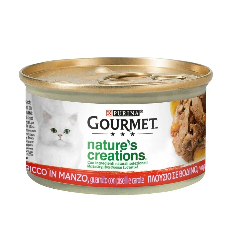 PURINA GOURMET NATURE'S CREATIONS GATTO MANZO CON PISELLI E CAROTE DA 85 GR IN LATTINA
