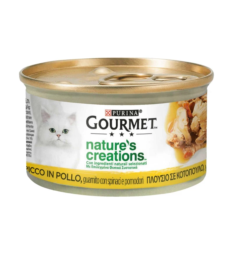 PURINA GOURMET NATURE'S CREATIONS GATTO POLLO CON POMODORI E SPINACI DA 85 GR IN LATTINA