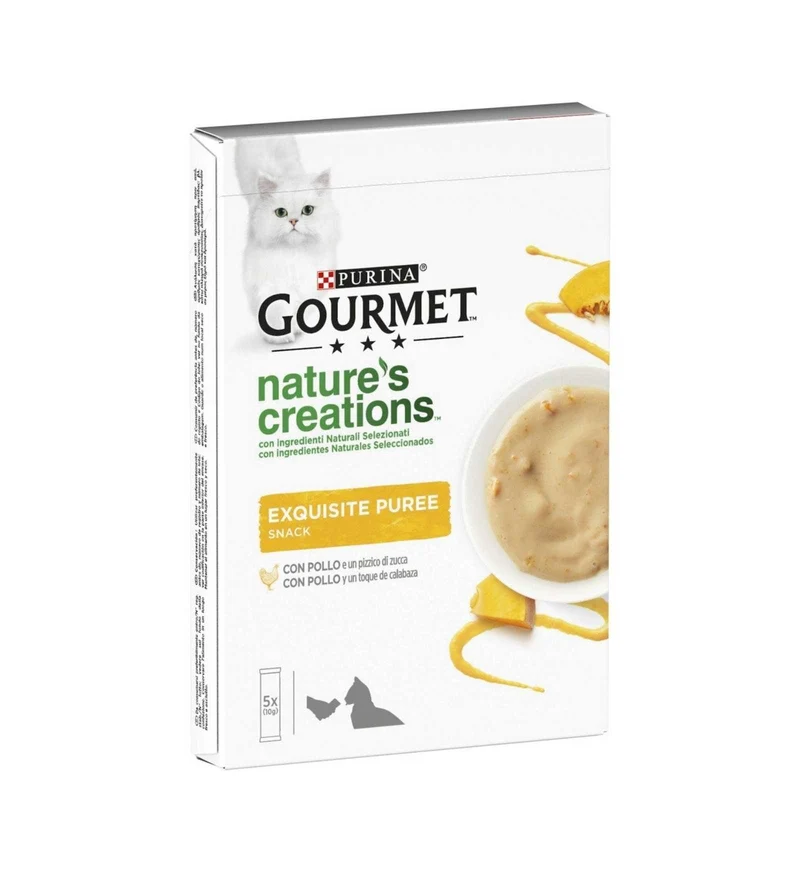 PURINA GOURMET NATURE'S CREATIONS GATTO EXQUISITE PUREE SNACK CON POLLO E ZUCCA 5 SNACK DA 10 GR