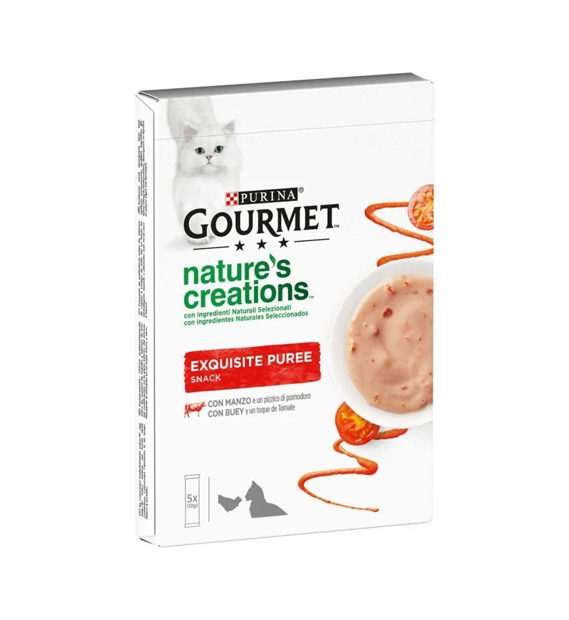 PURINA GOURMET NATURE'S CREATIONS GATTO EXQUISITE PUREE SNACK CON MANZO E POMODORO 5 SNACK DA 10 GR