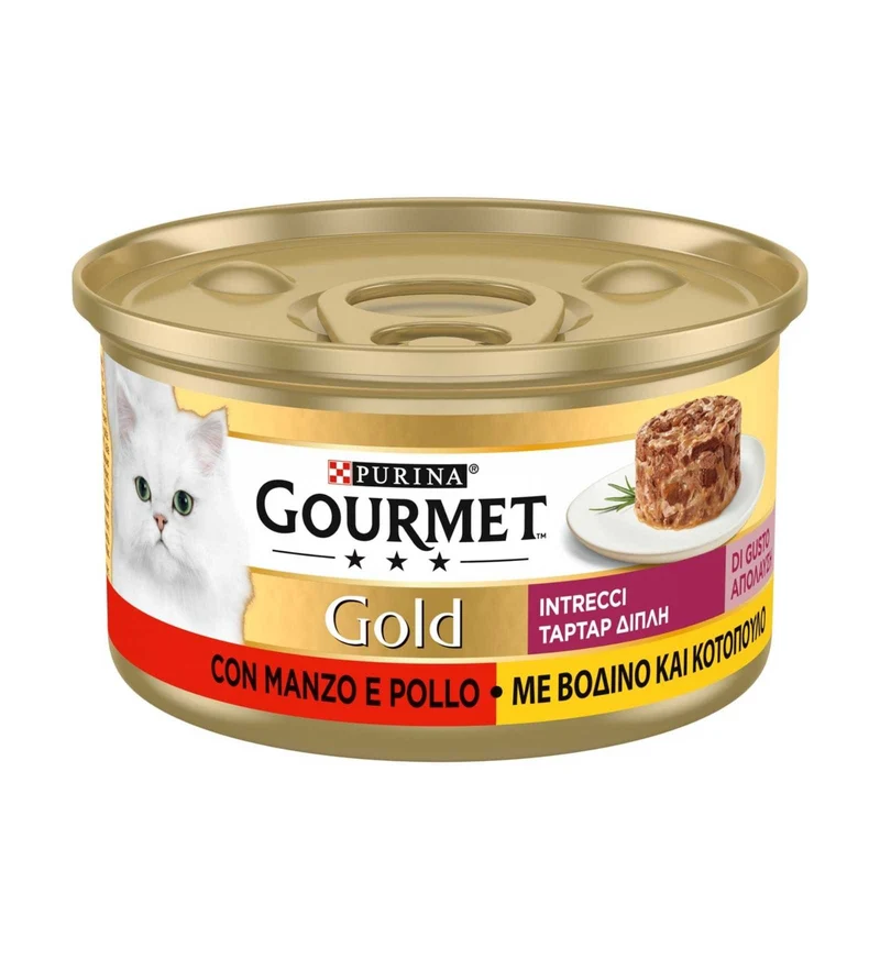 PURINA GOURMET GOLD GATTO INTRECCI CON MANZO E POLLO DA 85 GR IN LATTINA