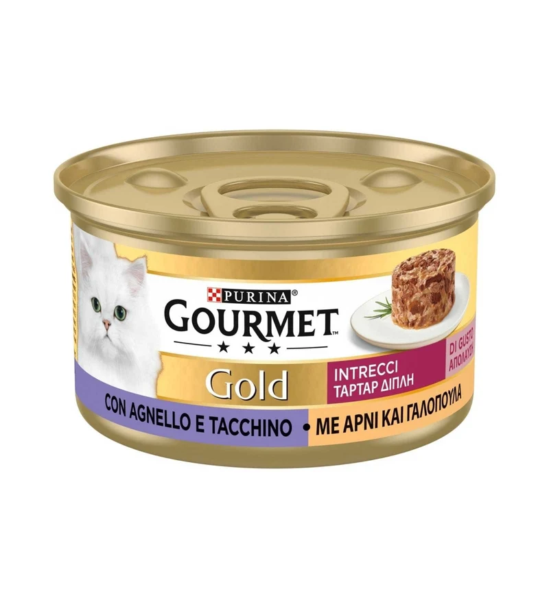 PURINA GOURMET GOLD GATTO INTRECCI CON AGNELLO E TACCHINO DA 85 GR IN LATTINA