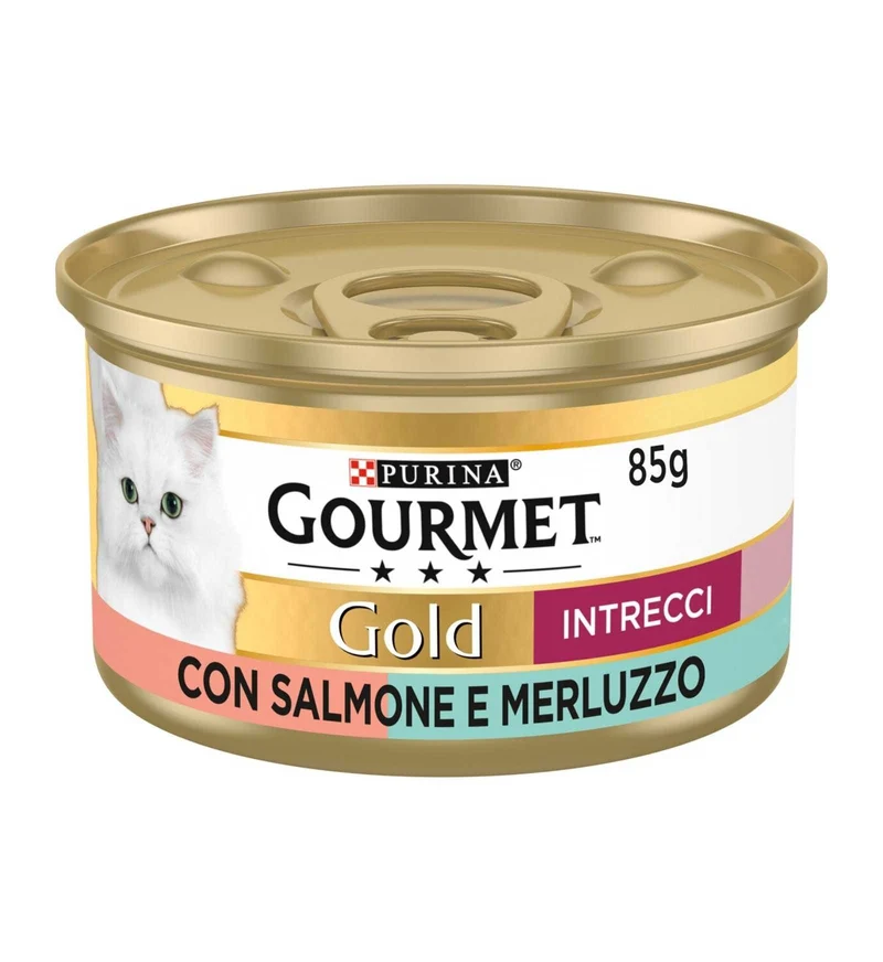 PURINA GOURMET GOLD GATTO INTRECCI CON SALMONE E MERLUZZO DA 85 GR IN LATTINA