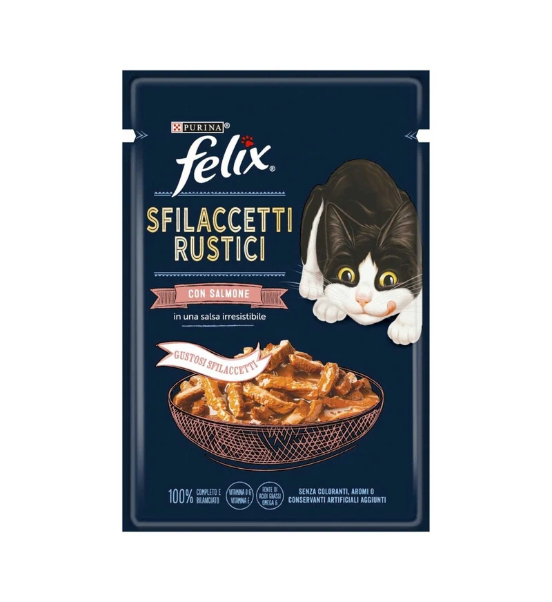 PURINA GATTO FELIX SFILACCETTI RUSTICI IN SALSA CON SALMONE DA 80 GR IN BUSTINA