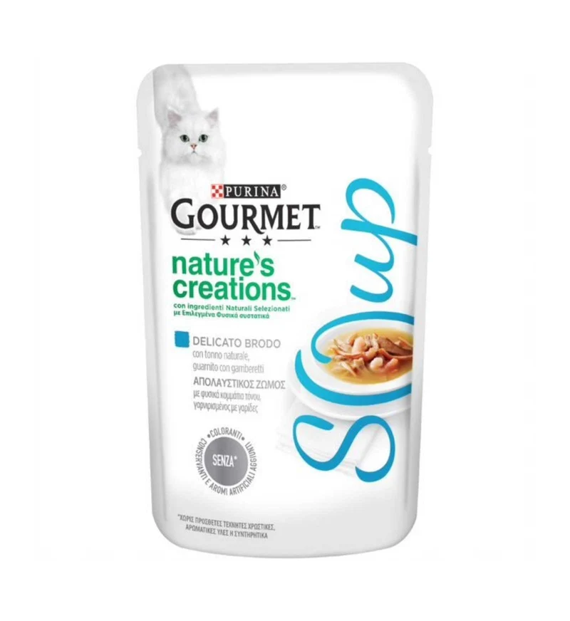 PURINA GOURMET NATURE'S CREATIONS SOUP GATTO AL TONNO E GAMBERETTI DA 40 GR IN BUSTA