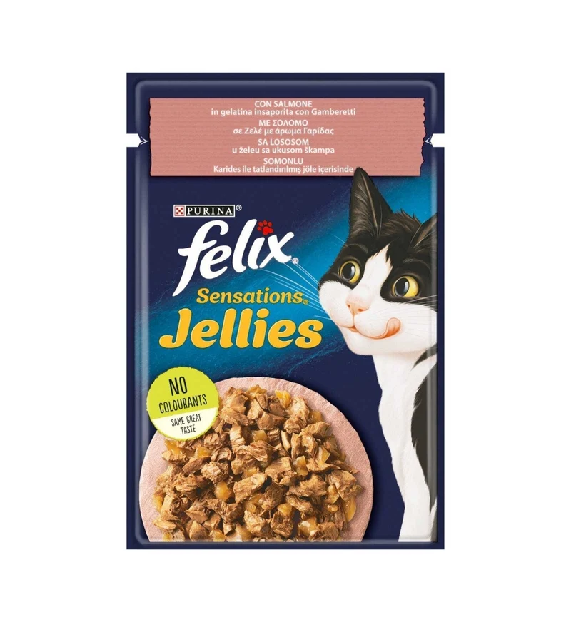 PURINA FELIX SENSATIONS GATTO AL SALMONE E GAMBERETTI IN GELATINA DA 85GR IN BUSTA