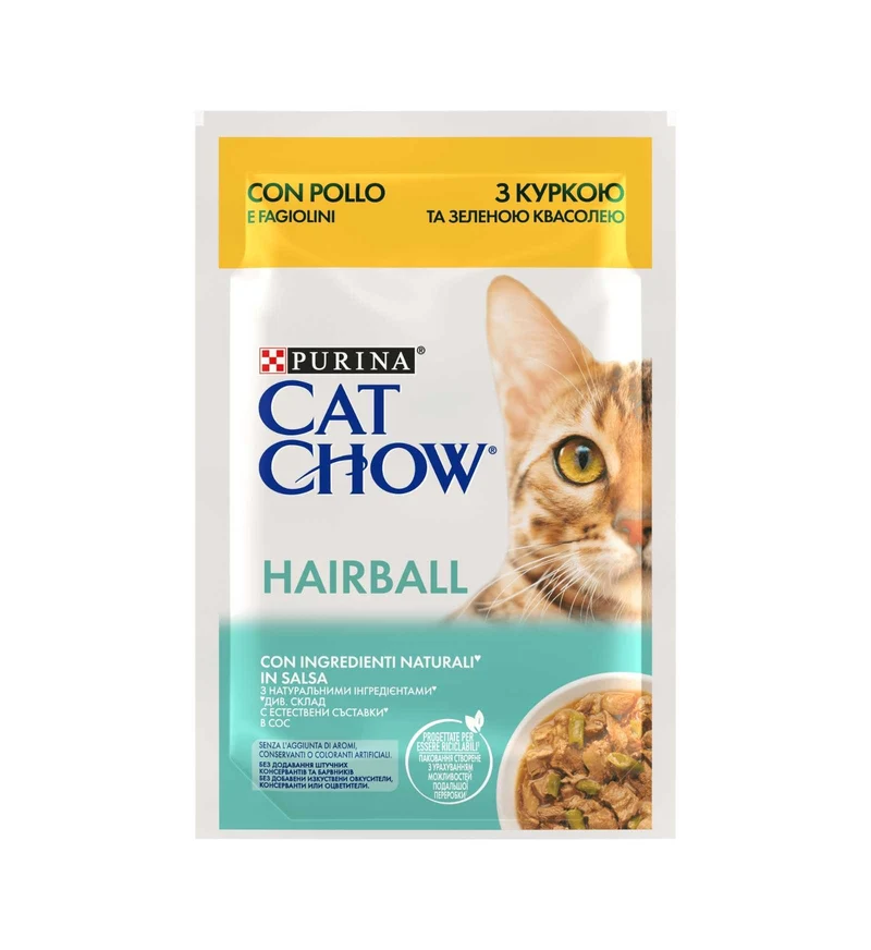 PURINA CHOW CAT GATTO HAIRBALL CONTROL AL POLLO E FAGIOLINI DA 85 GR IN BUSTA