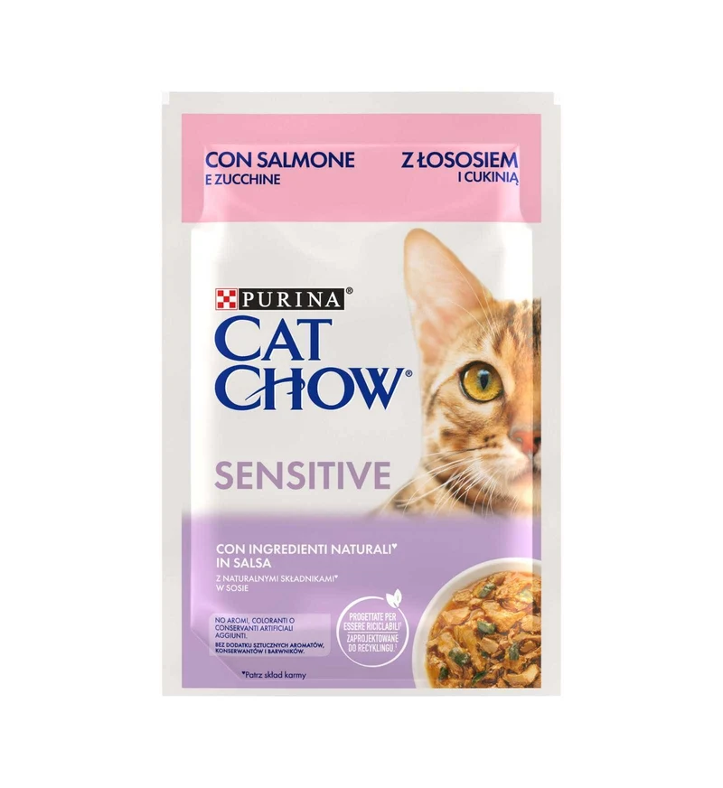 PURINA CHOW CAT GATTO SENSITIVE AL SALMONE E ZUCCHINE DA 85 GR IN BUSTA