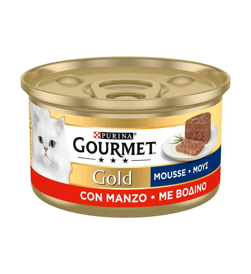 PURINA GOURMET GOLD GATTO MOUSSE CON MANZO PRELIBATO DA 85 GR IN LATTINA