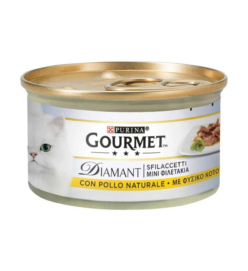 PURINA GOURMET DIAMANT GATTO SFILACCETTI CON POLLO DELICATO DA 85 GR IN LATTINA