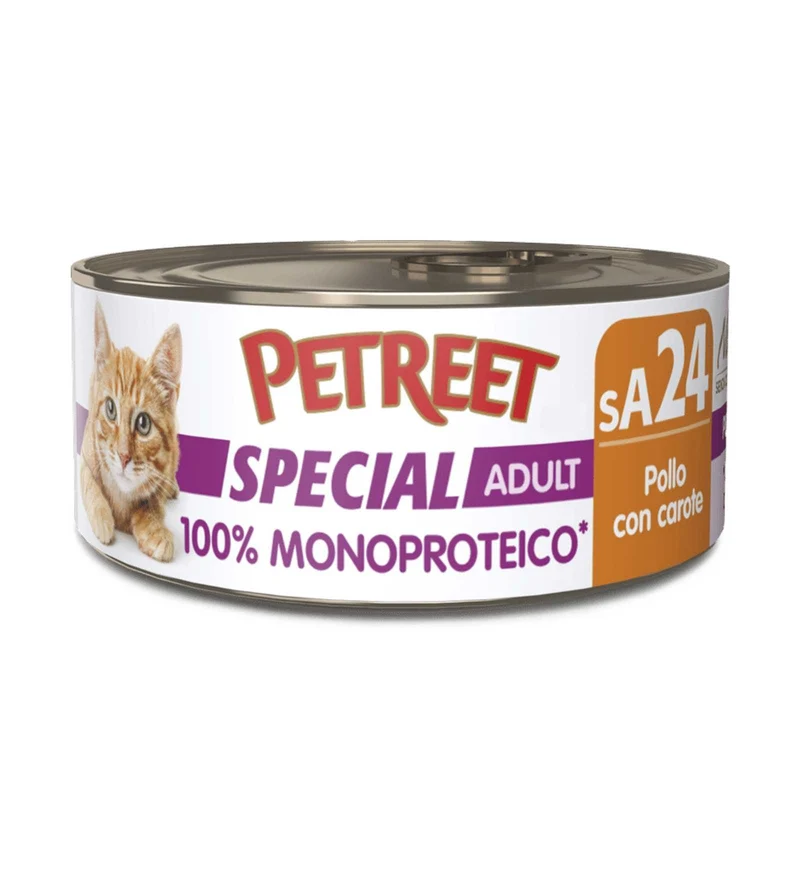 PETREET GATTO SPECIAL ADULT SA24 POLLO E CAROTE DA 60 GR IN LATTINA