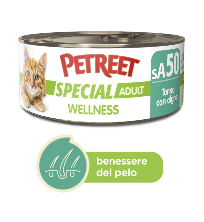 PETREET GATTO SPECIAL ADULT WELLNESS SA50 TONNO E ALGHE DA 70 GR IN LATTINA