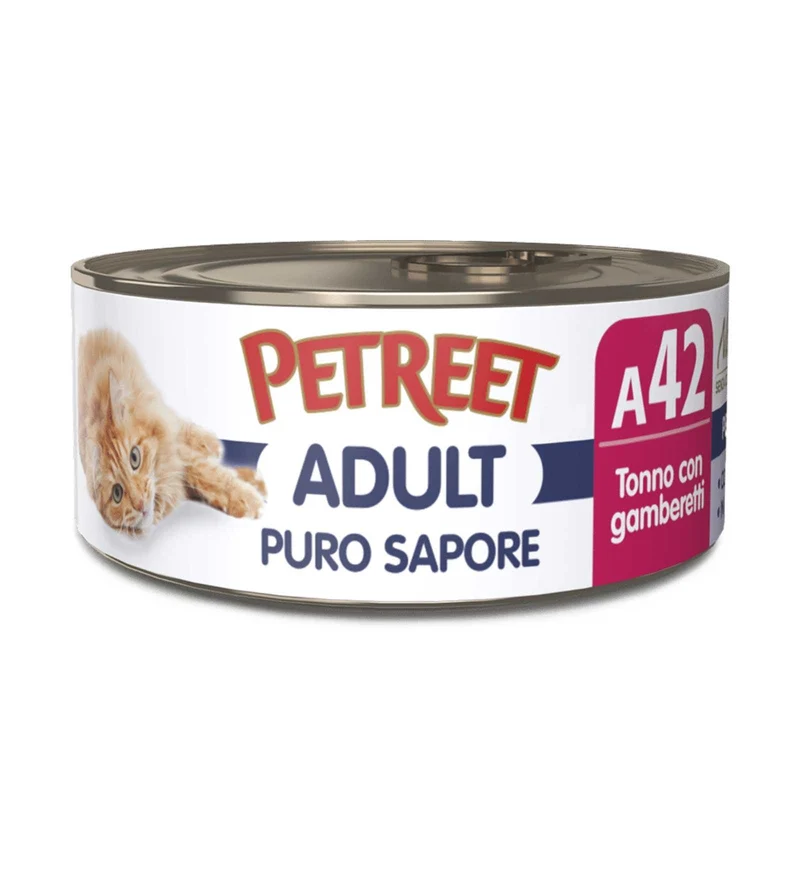 PETREET GATTO PURO SAPORE A42 TONNO E GAMBERETTI DA 70 GR IN LATTINA