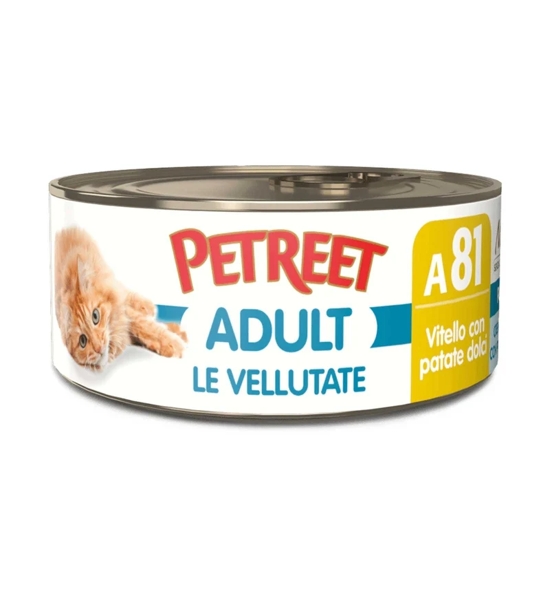 PETREET GATTO LE VELLUTATE A81 VITELLO E PATATE DOLCI DA 70 GR IN LATTINA
