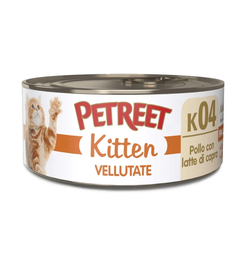 PETREET GATTO KITTEN K04 VELLUTATE POLLO CON LATTE DI CAPRA DA 70 GR IN LATTINA