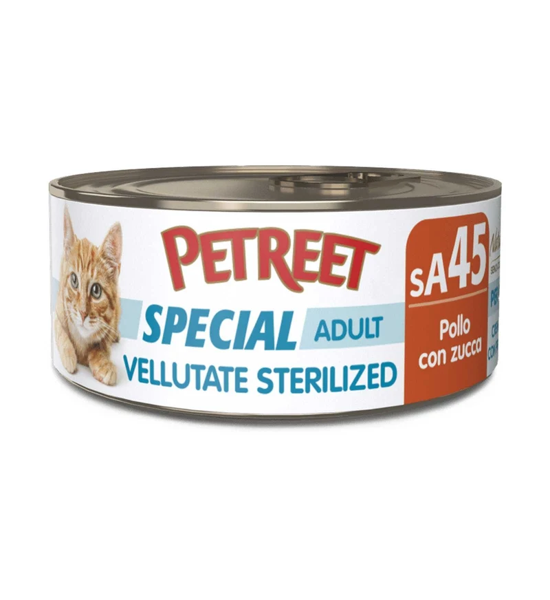 PETREET GATTO SPECIAL ADULT SA45 VELLUTATE STERILIZED POLLO CON ZUCCA DA 70 GR IN LATTINA
