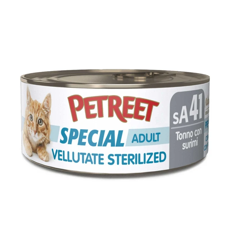 PETREET GATTO SPECIAL ADULT SA41 VELLUTATE STERILIZED TONNO CON SURIMI DA 70 GR IN LATTINA