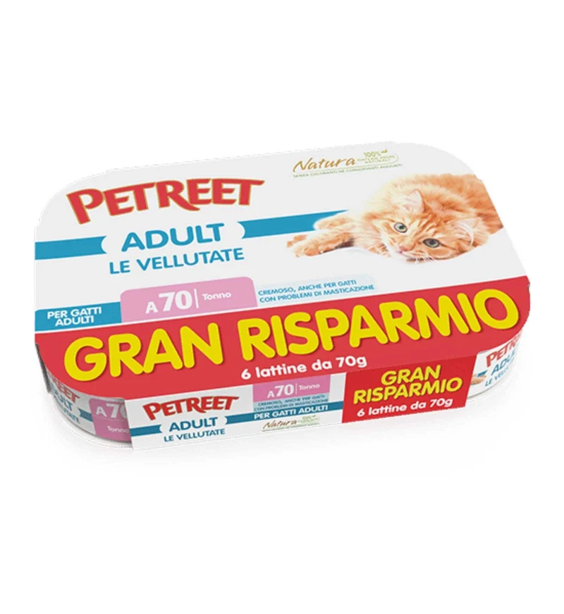 PETREET GATTO A70 MULTIBOX VELLUTATE TONNO DA 70 GR PER 6 IN LATTINA