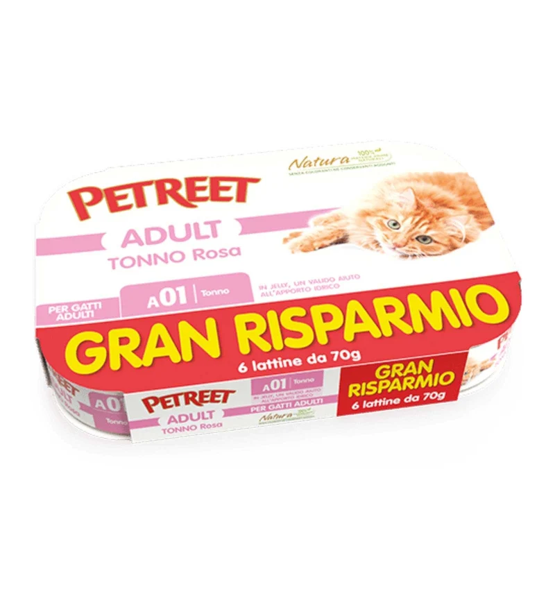 PETREET GATTO A01 MULTIBOX TONNO ROSA DA 70 GR PER 6 IN LATTINA