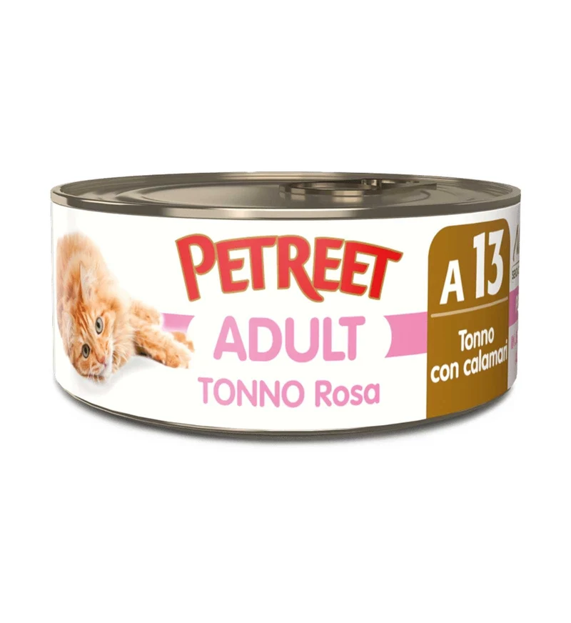 PETREET GATTO A13 TONNO ROSA E CALAMARI DA 70 GR IN LATTINA