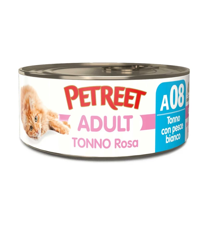 PETREET GATTO A08 TONNO ROSA E PESCE BIANCO DA 70 GR IN LATTINA