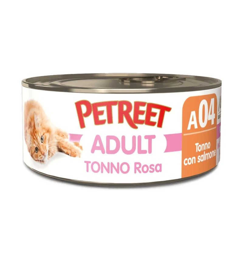 PETREET GATTO A04 TONNO ROSA E SALMONE DA 70 GR IN LATTINA