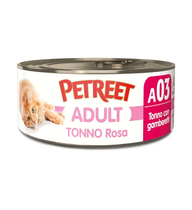 PETREET GATTO A03 TONNO ROSA E GAMBERETTI DA 70 GR IN LATTINA