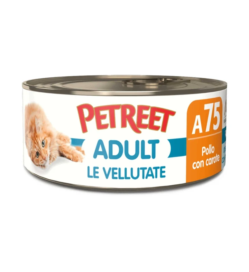 PETREET GATTO LE VELLUTATE A75 POLLO E CAROTE DA 70 GR IN LATTINA
