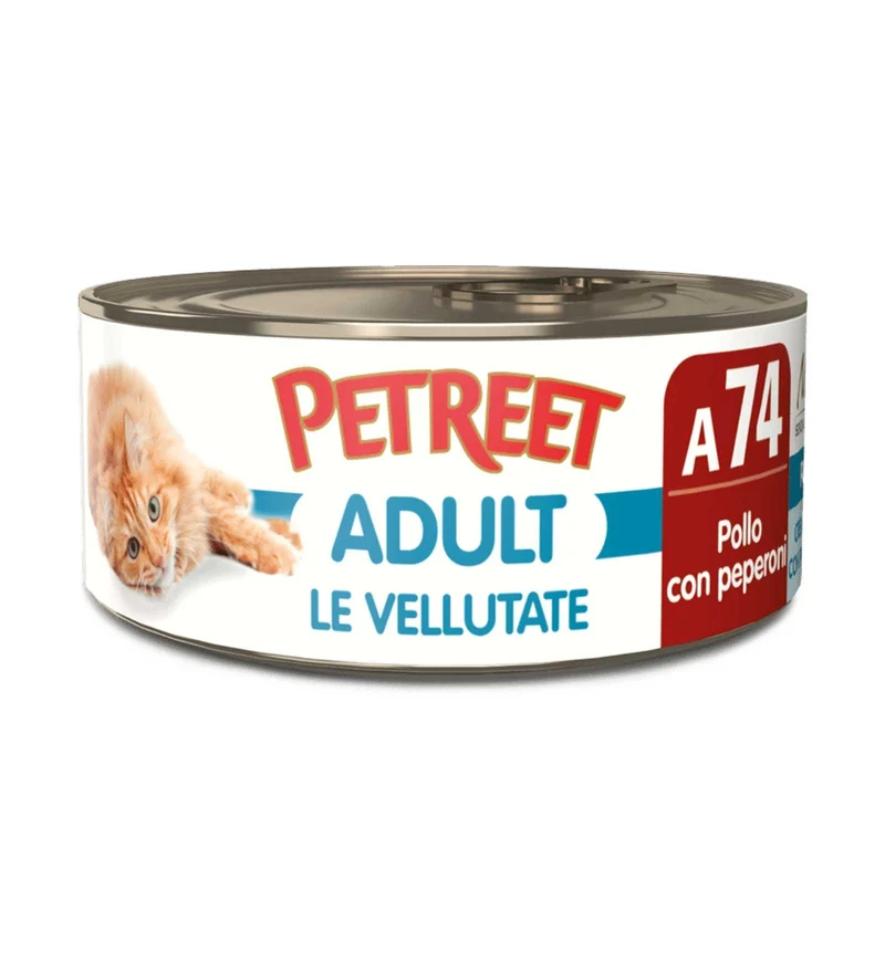PETREET GATTO LE VELLUTATE A74 POLLO E PEPERONI DA 70 GR IN LATTINA