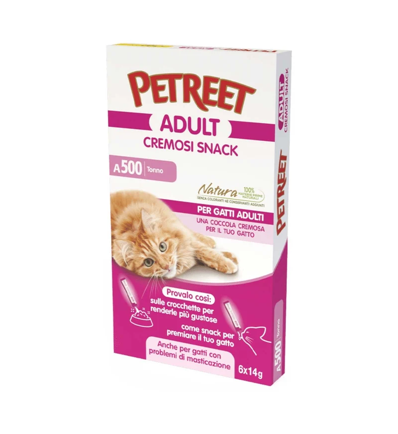 PETREET GATTO SNACK CREMOSI A500 TONNO 14 GR x 6 BUSTINE