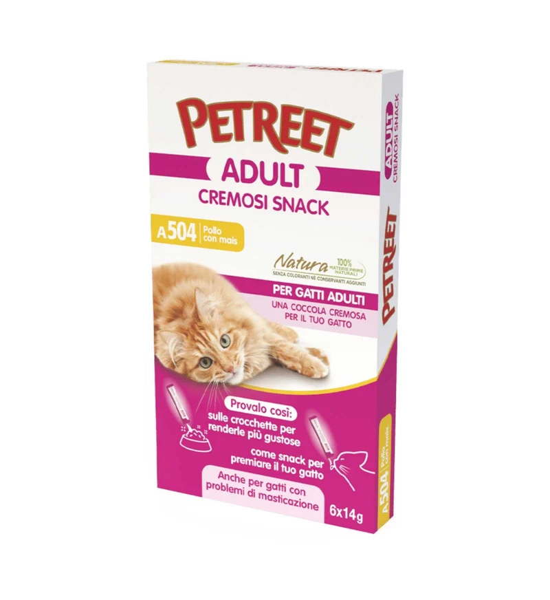 PETREET GATTO SNACK CREMOSI A504 POLLO E MAIS 14 GR x 6 BUSTINE