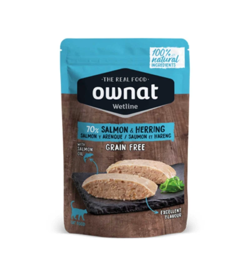 OWNAT GATTO WETLINE GRAIN FREE SALMONE ARINGA DA 85 GR IN BUSTINA