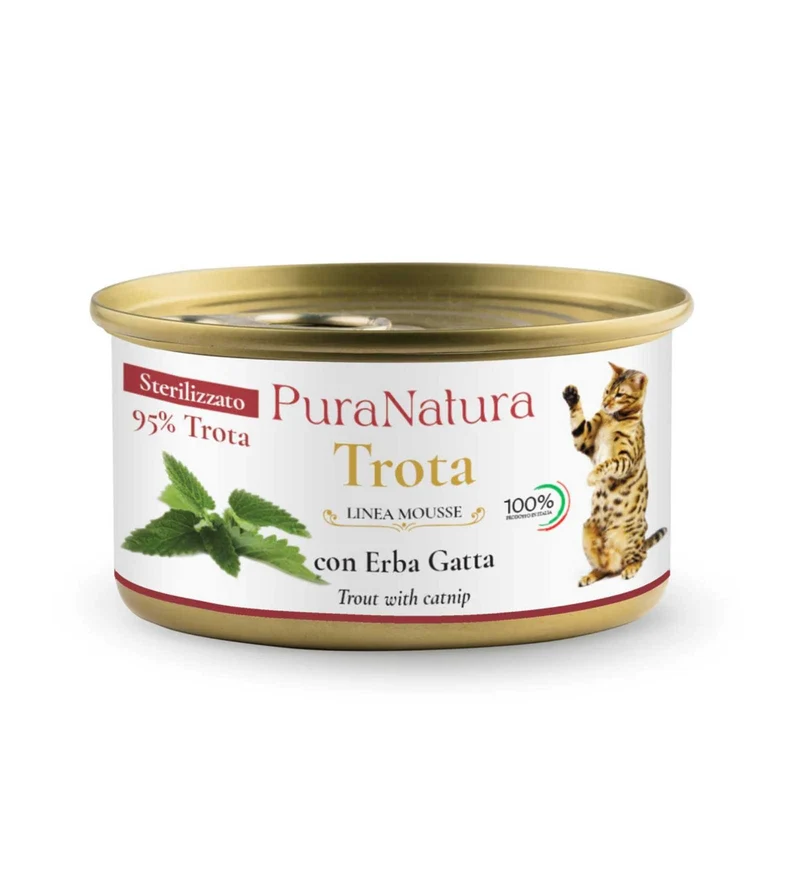 PURA NATURA GATTO STERILIZZATO MOUSSE TROTA DA 85 GR IN LATTINA