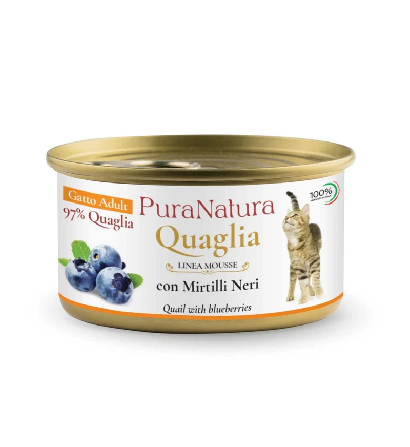 PURA NATURA GATTO ADULT MOUSSE QUAGLIA DA 85 GR IN LATTINA