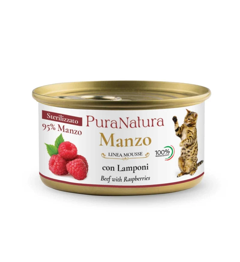 PURA NATURA GATTO STERILIZZATO MOUSSE MANZO DA 85 GR IN LATTINA