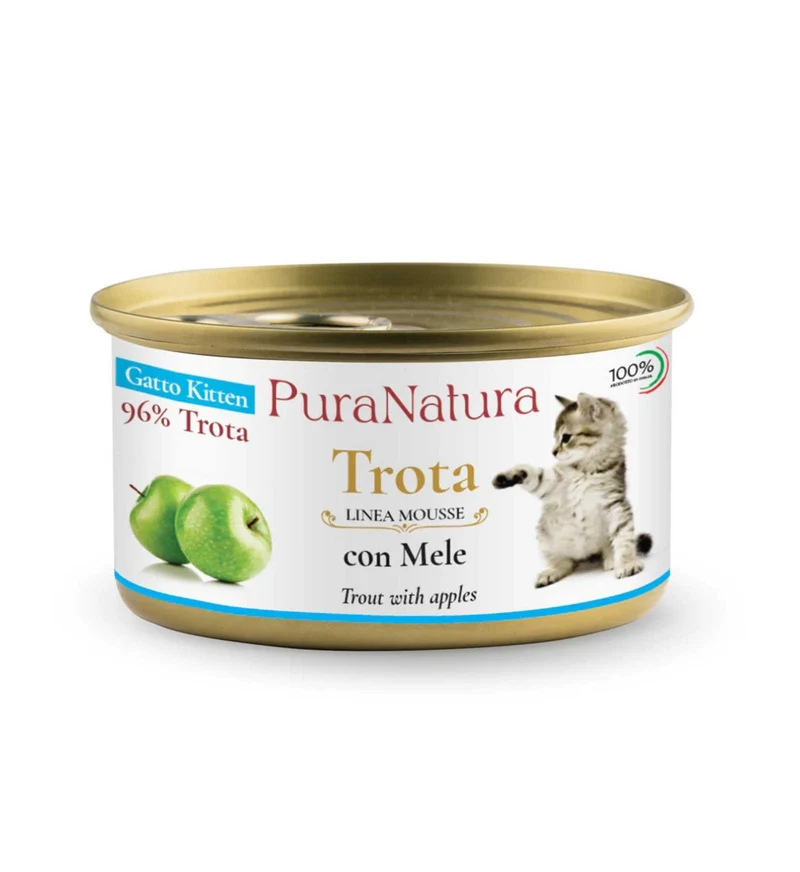 PURA NATURA GATTO KITTEN MOUSSE TROTA DA 85 GR IN LATTINA