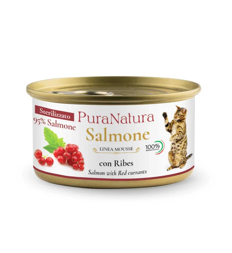 PURA NATURA GATTO STERILIZZATO MOUSSE SALMONE DA 85 GR IN LATTINA