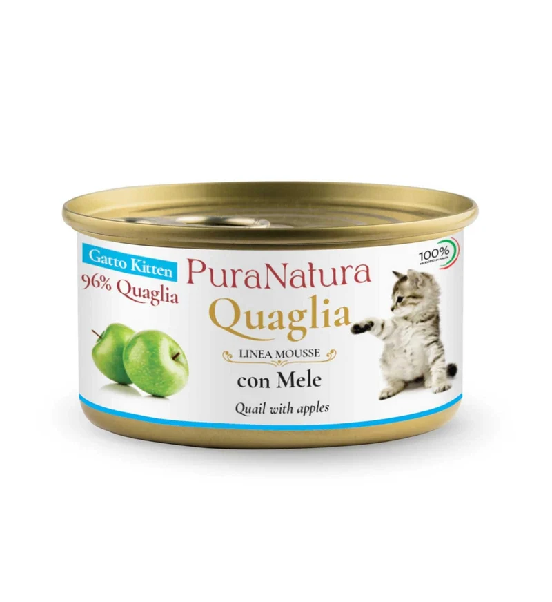 PURA NATURA GATTO KITTEN MOUSSE QUAGLIA DA 85 GR IN LATTINA