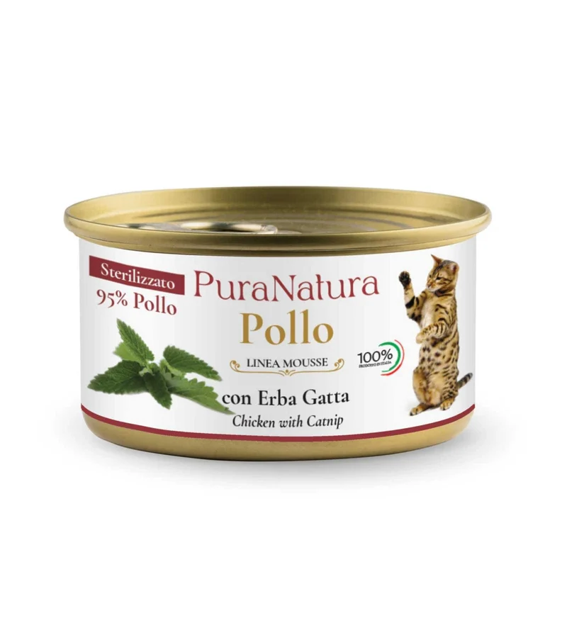 PURA NATURA GATTO STERILIZZATO MOUSSE POLLO DA 85 GR IN LATTINA